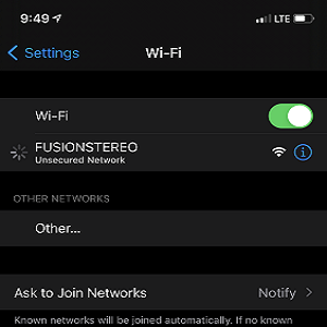 iPhone Select Stereo Wi-Fi Network