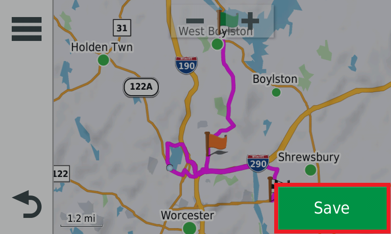 PND zumo 595 - Trip Planner - save route