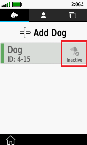 Alpha 200i add dog page with red box around inactive