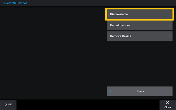 bluetooth connections screen - discoverable highlighted