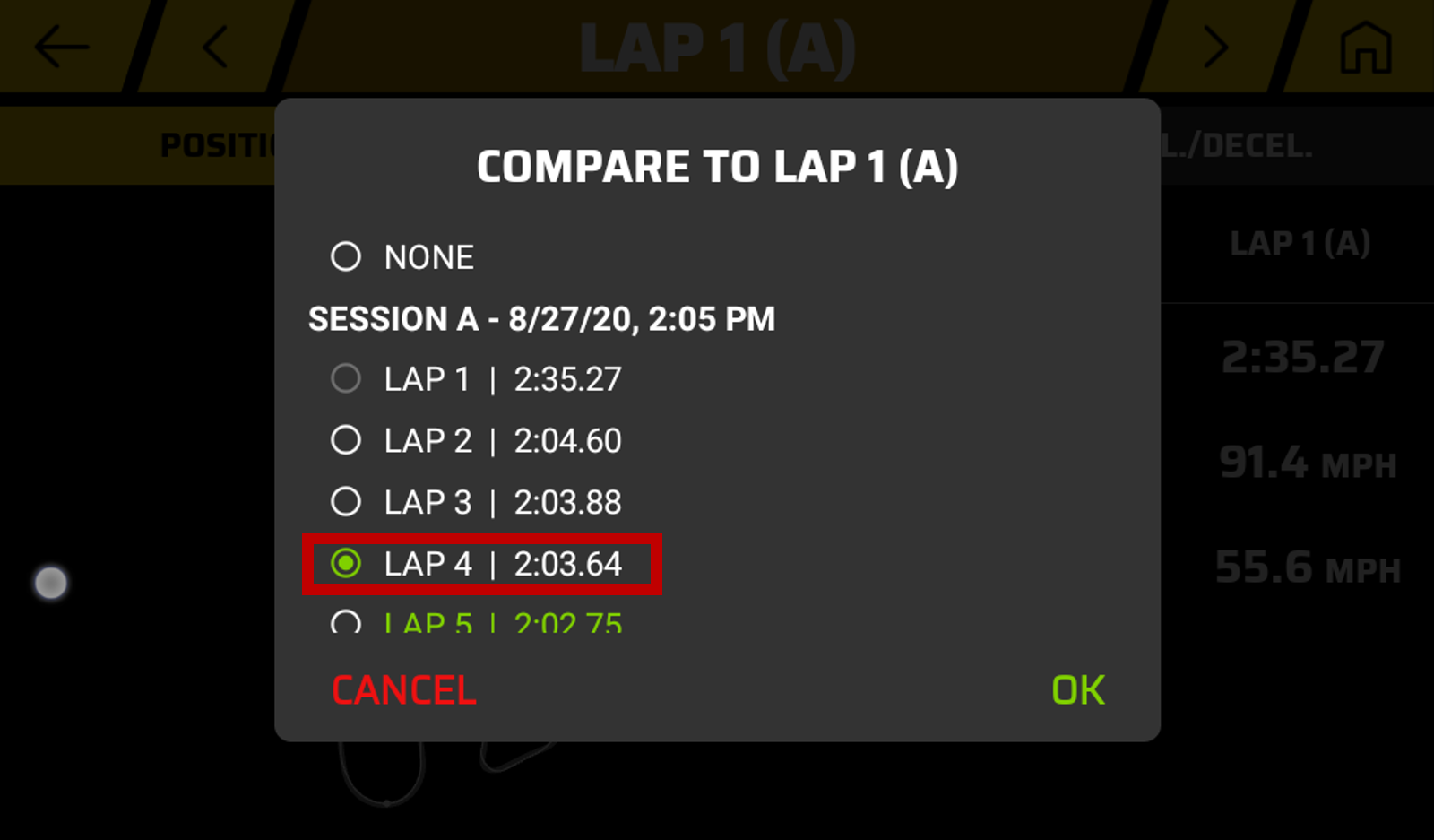 Catalyst Compare To Screen with Lap Highlighted