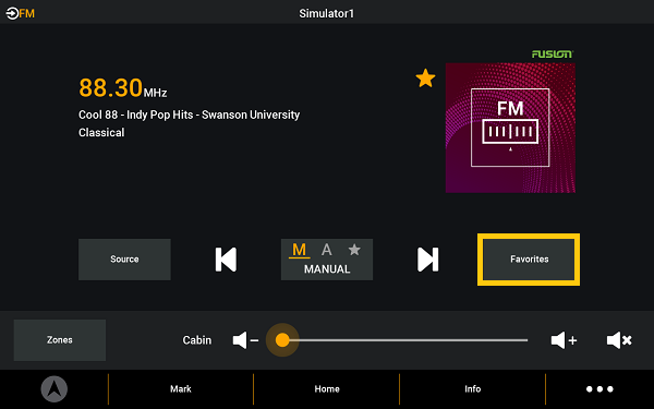 media screen - favorites button highlighted