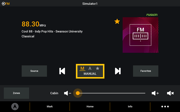 media screen - tuning mode button highlighted