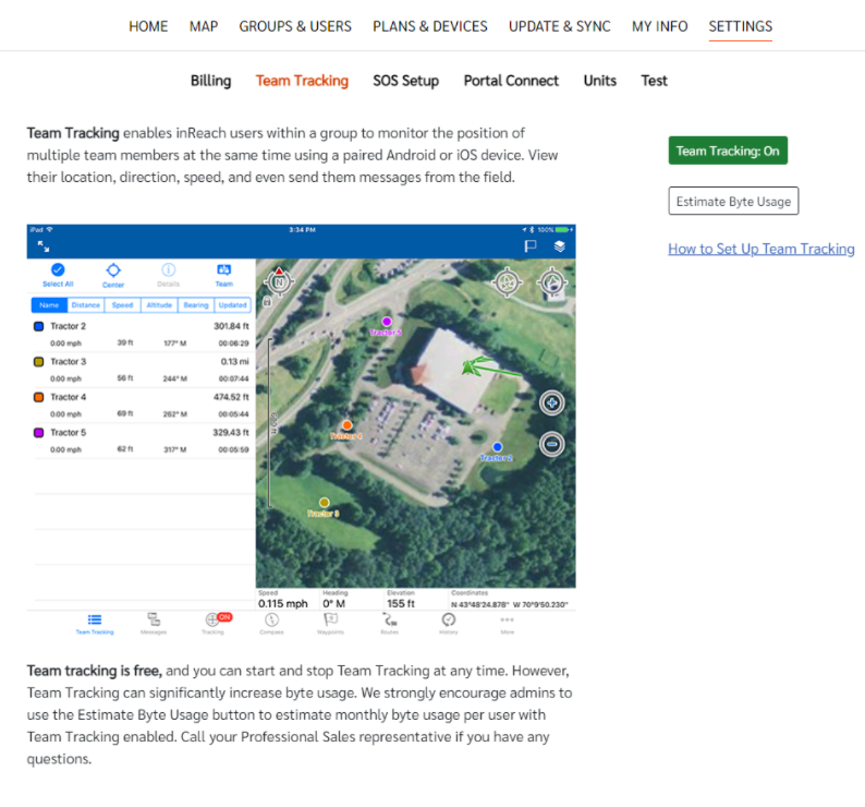 Team Tracking Setup Page