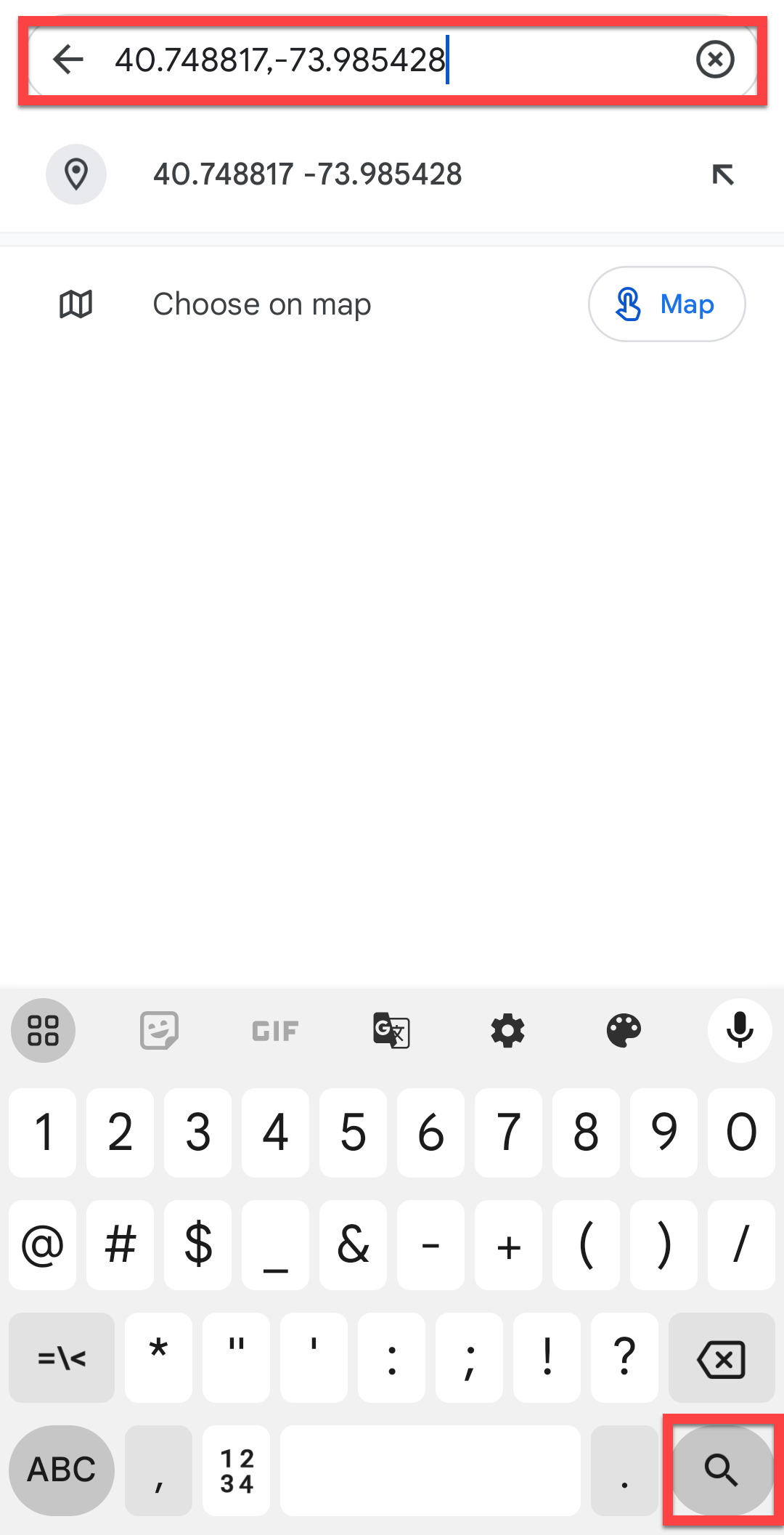 Inputting coordinates android Inputting coordinates android