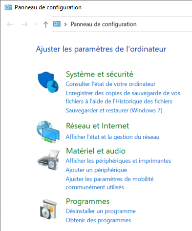 Panneau de config