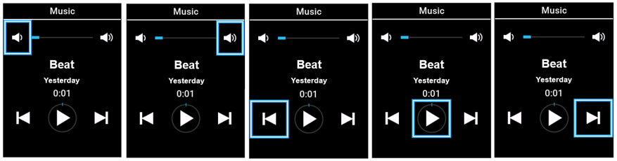 540 music controls widget screenshots with controls highlighted