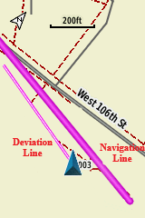 Thinner Pink Course Deviation Line and Thicker Pink Navigation Line Shown on the Map Page