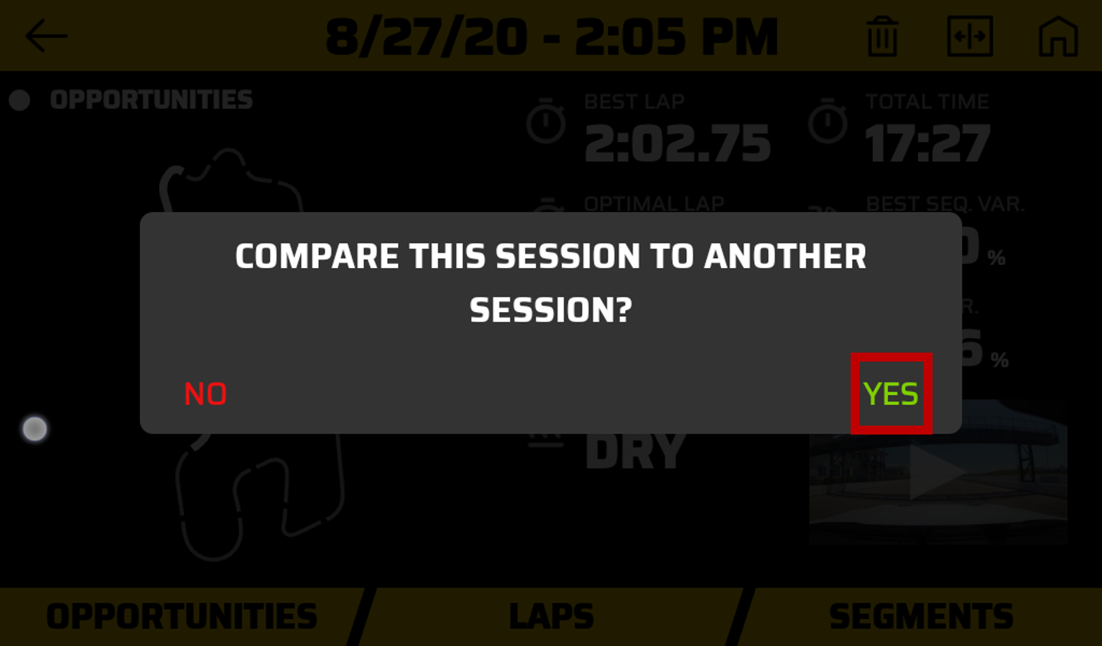 Catalyst Compare Confirmation with Yes Highlighted
