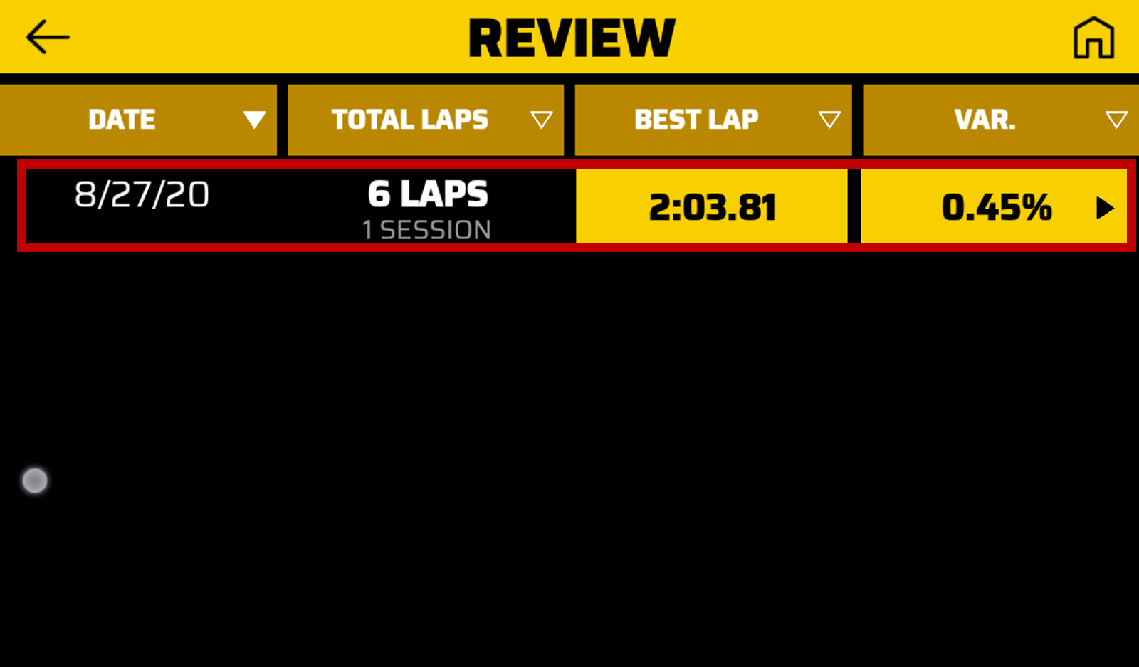 Catalyst Compare Review Screen with Date Highlighted