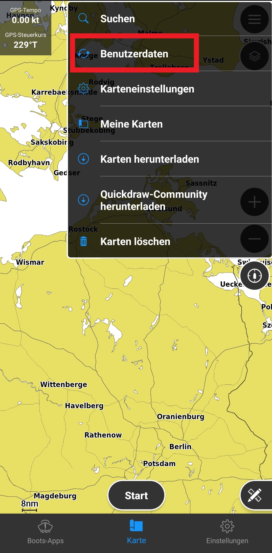 Importieren von Daten auf die ActiveCaptain App