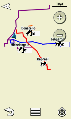 Map with multi color tracks on it with a dog face barking enclosed in a box Alpha 100 Map Bark