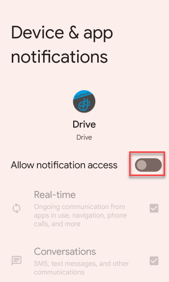 Android Allow notification access slider