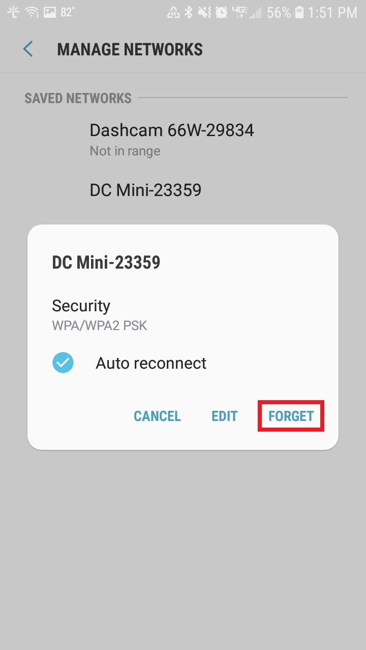 Red box around Forget Network 