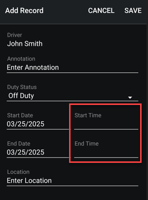 Android Start Time End Time