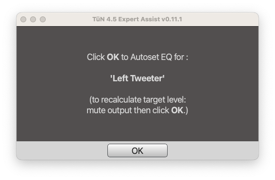 JL AUdio Autoset EQ Dialog Box for Left Tweeter