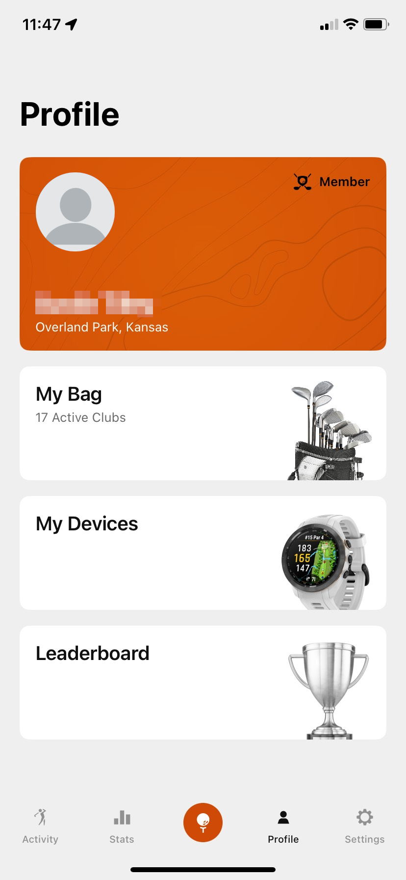 Profile Page on the Garmin Golf App