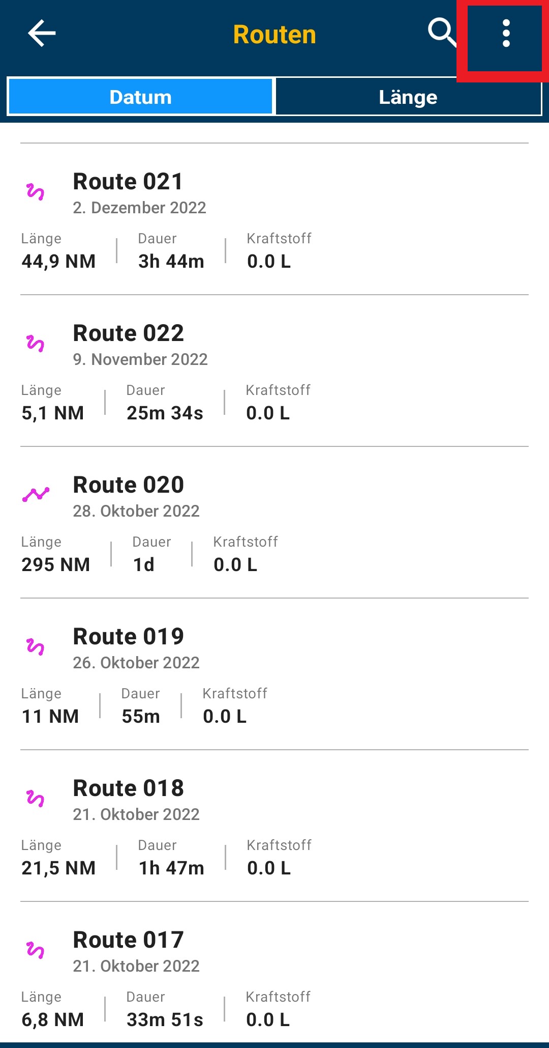 Scritte zum exportieren der Daten von der Boating App auf die ActiveCaptain App