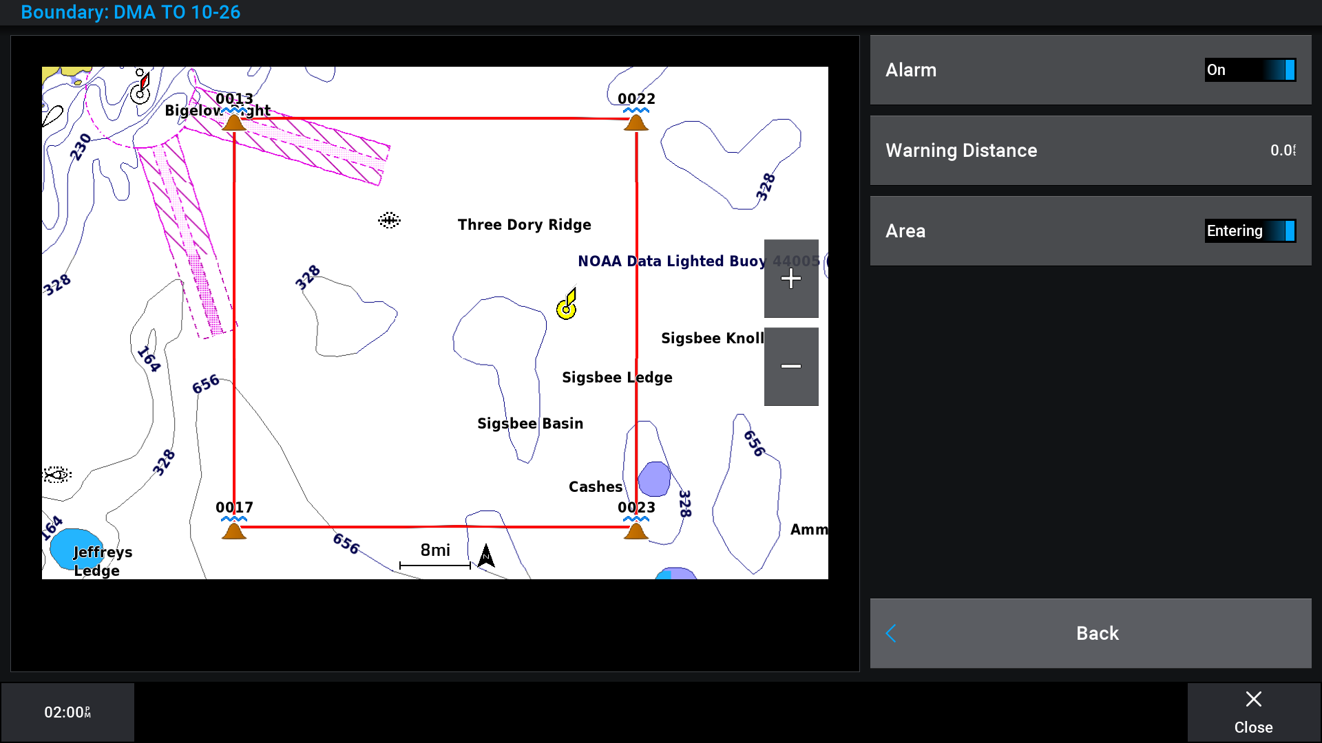 Boundary alarm menu (step number 2)