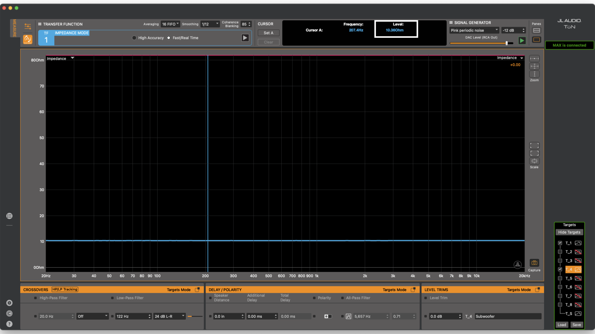 JL Audio values for the cursor position in the information display