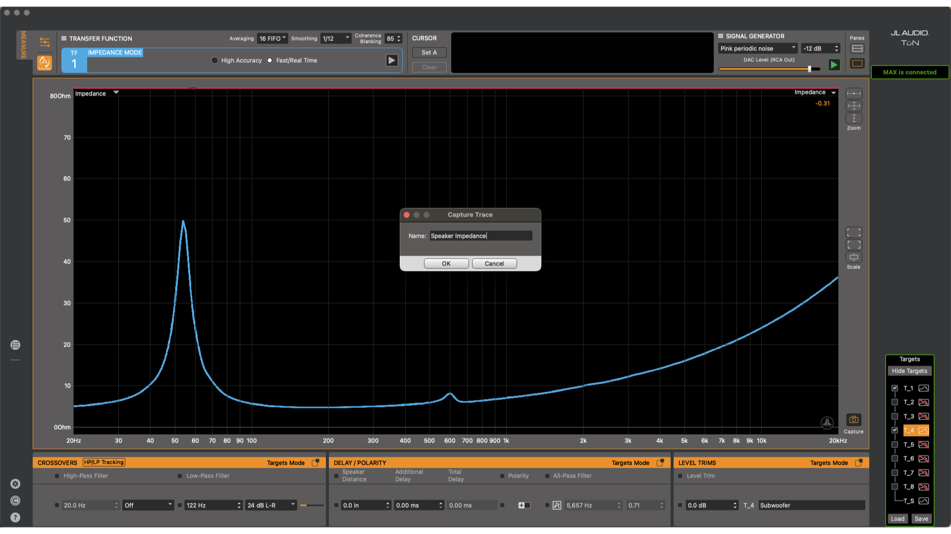 JL Audio capturing an impedance measurement