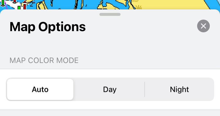 Map Options section of the app Menu with options for Map Color Mode.