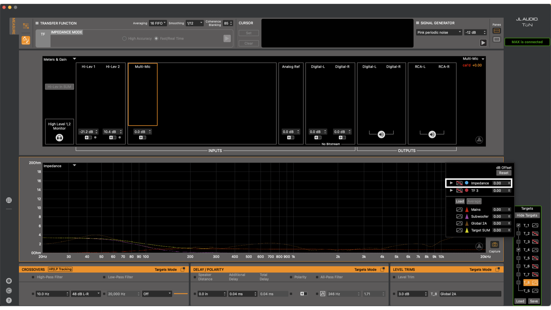 JL Audio Impedance input on the Input Combo Box
