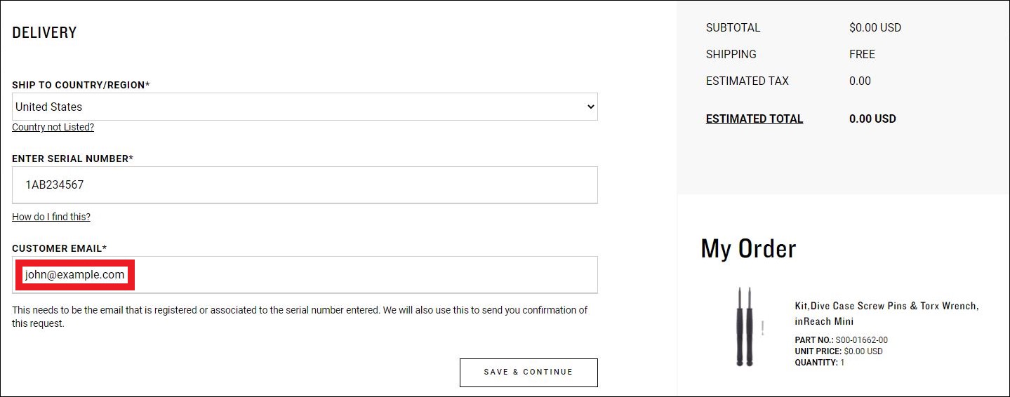 Dive Case Order Form Email Address Entry
