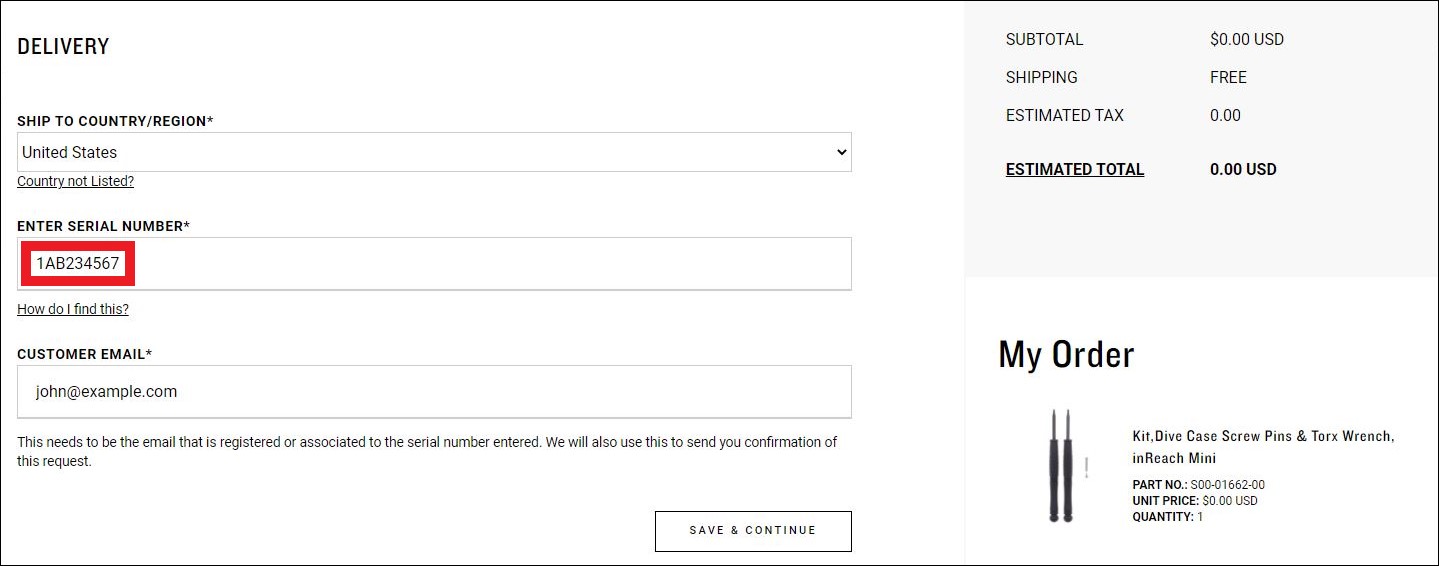 Dive Case Order Form Serial Number Entry