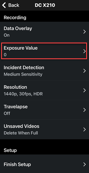 Drive App Exposure Value Setting
