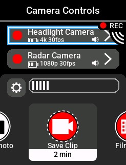 Camera Controls menu with Headlight Camera highlighted and options for camera controls