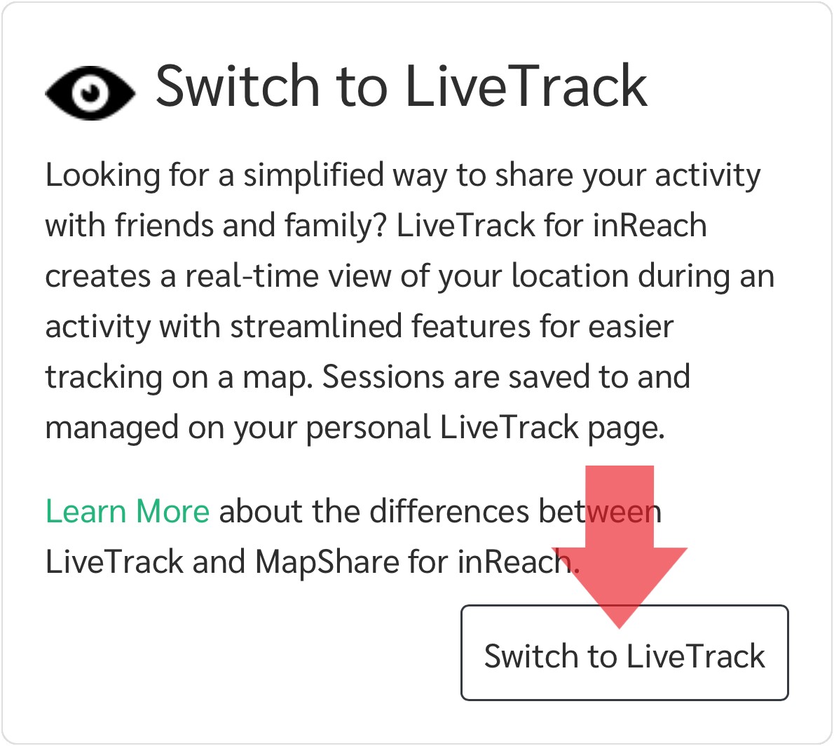 Earthmate app Switch to LiveTrack