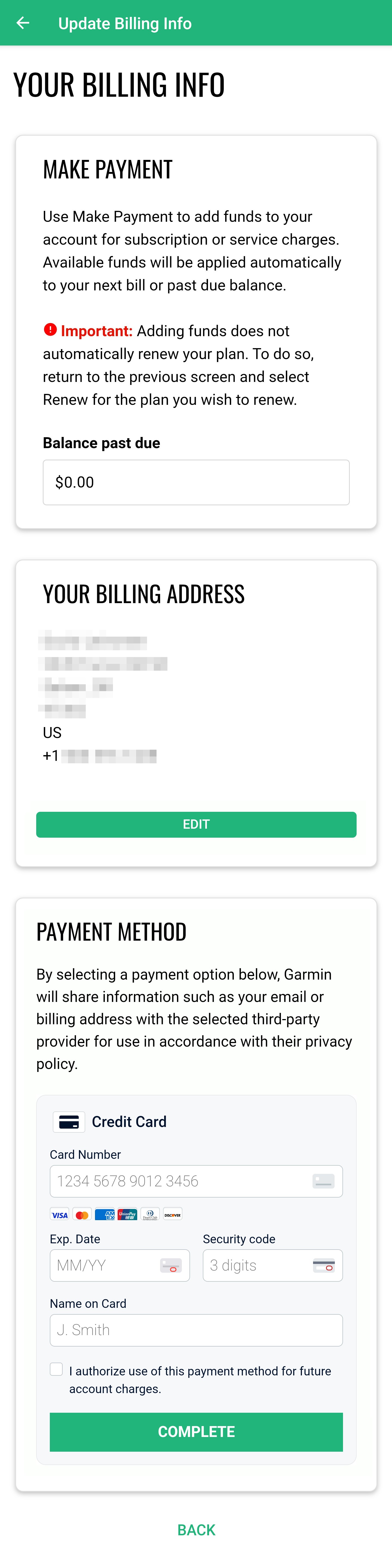 Earthmate Manage Billing