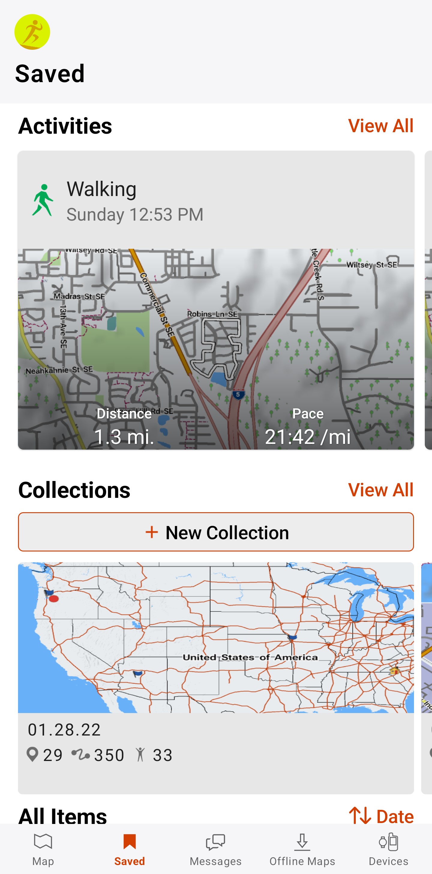 Garmin Explore App Saved Page