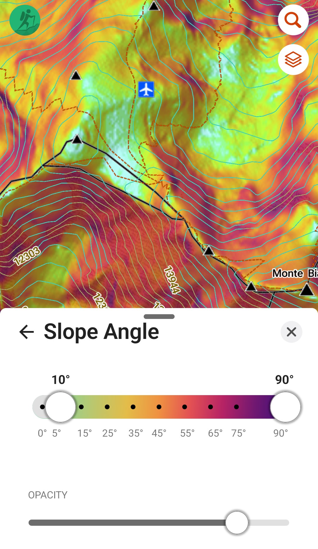 Explore App Slope Angle Settings