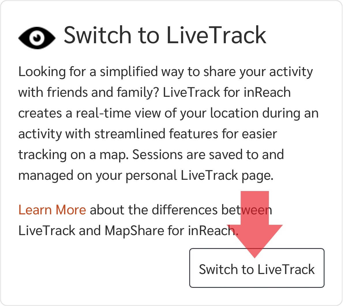 Explore app Switch to LiveTrack