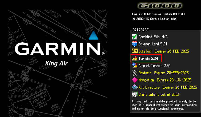 G1000 terrain splash screen