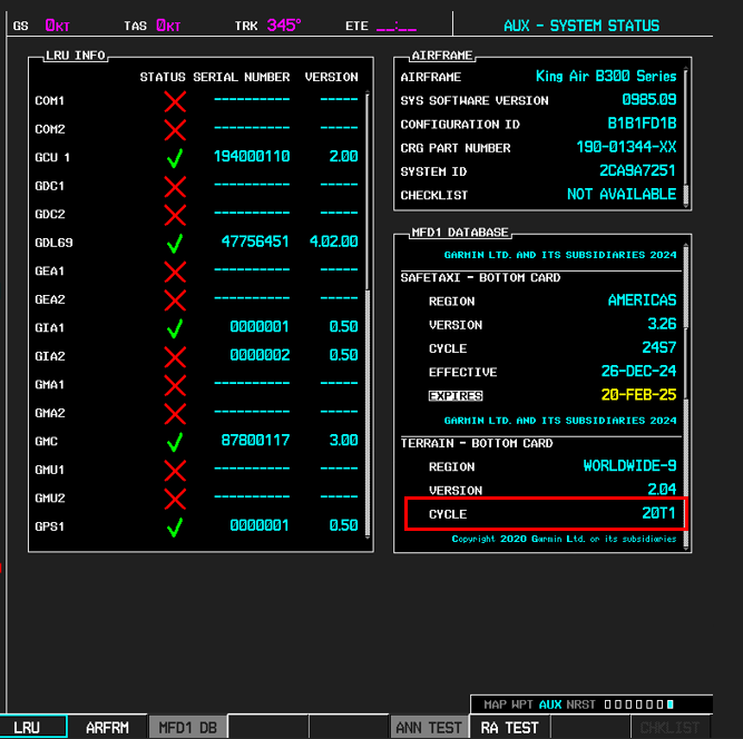 G1000 terrain sys status