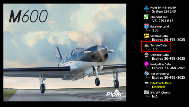 G3000 terrain startup page