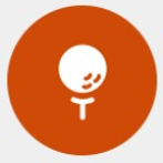 Orange circle with white golf ball and tee