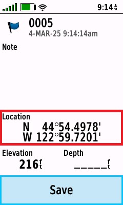 GPSMAP 67 Mark Waypoint Page