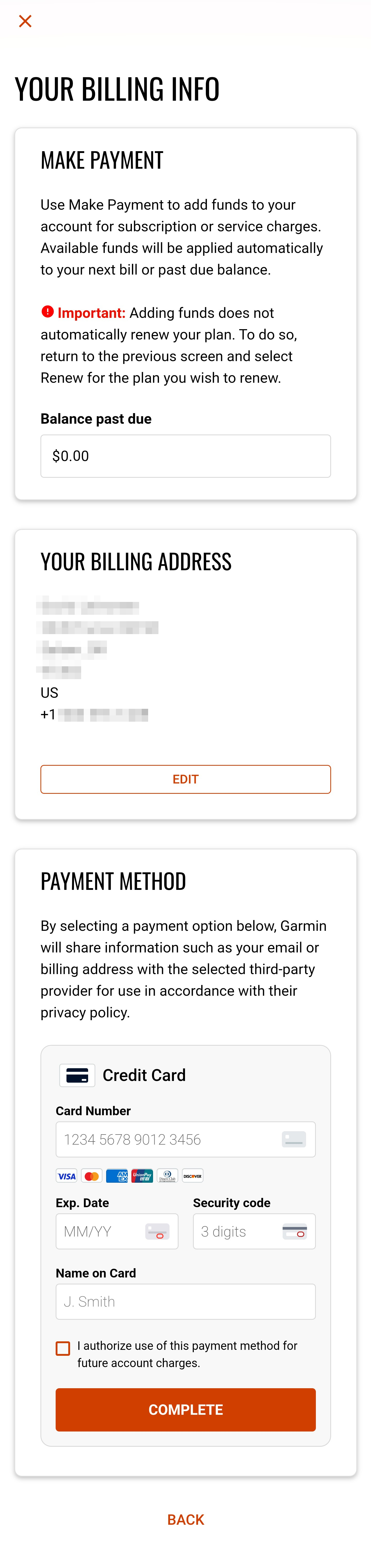 Garmin Messenger Manage Billing