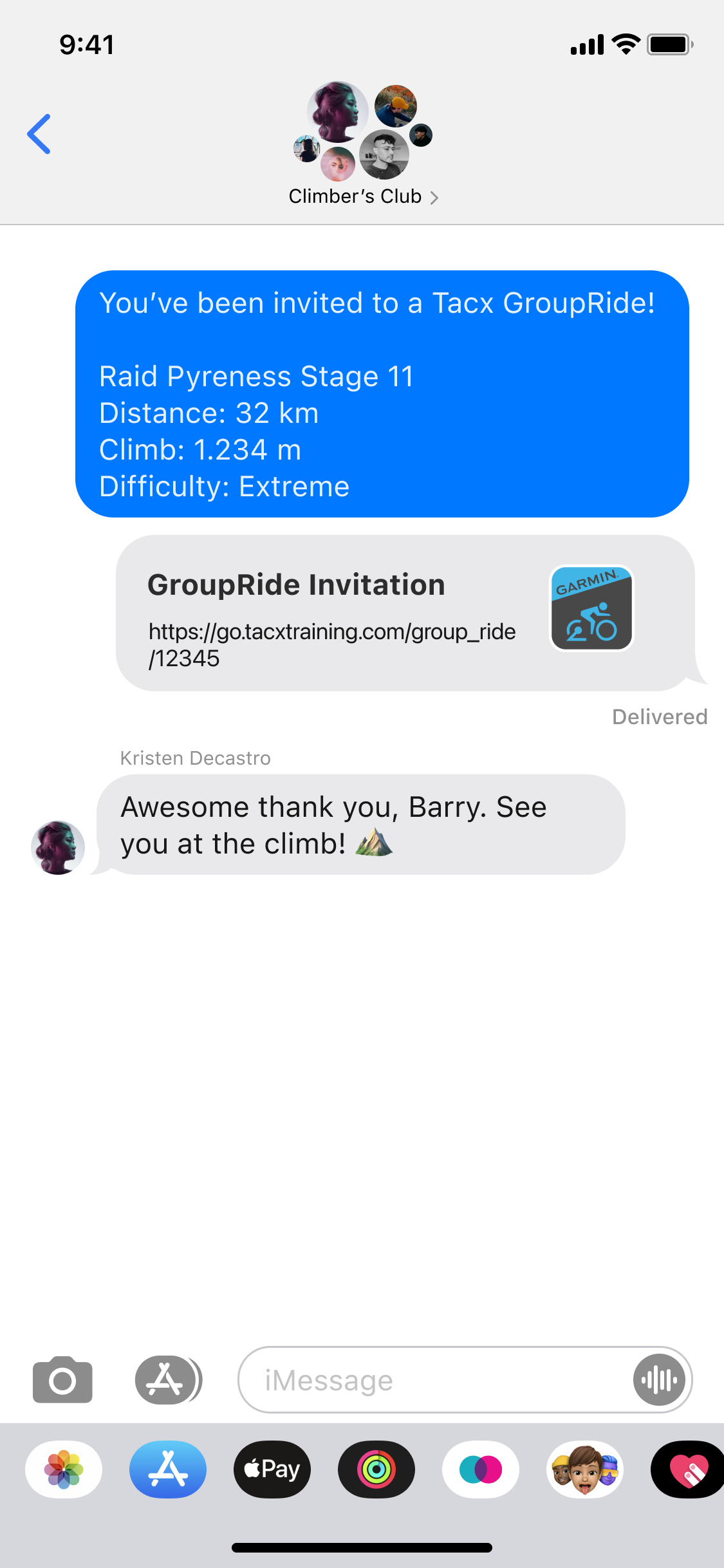 screenshot of group chat for Tacx