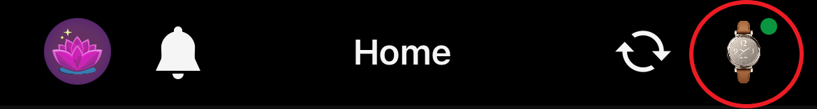 Watch icon highlighted with red border on home page top bar