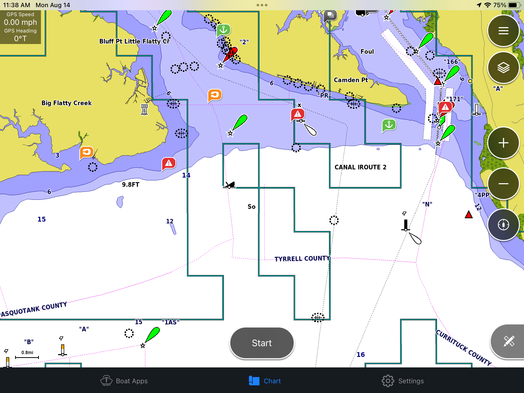 Navigation chart with Quickdraw Contour lines on displayed on chart