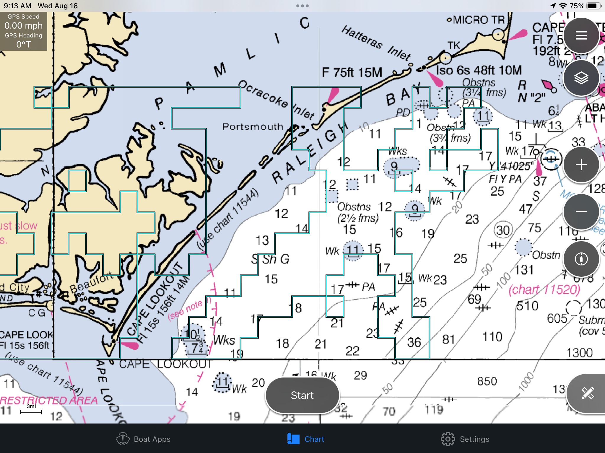 shows image of Raster chart with Quickdraw Contour lines