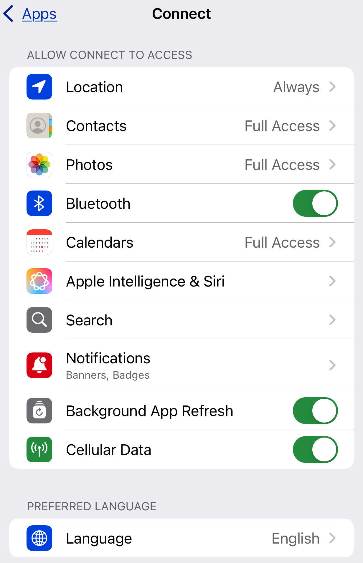 Connect App Settings for iOS
