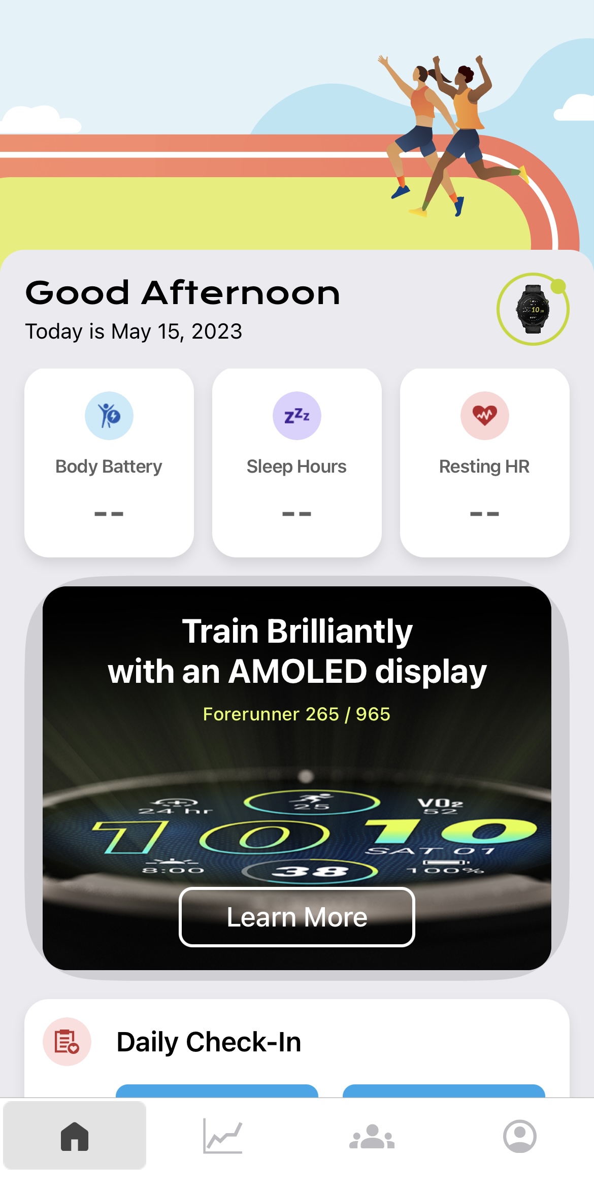 Screenshot of Athlete Homepage in Garmin Clipboard App