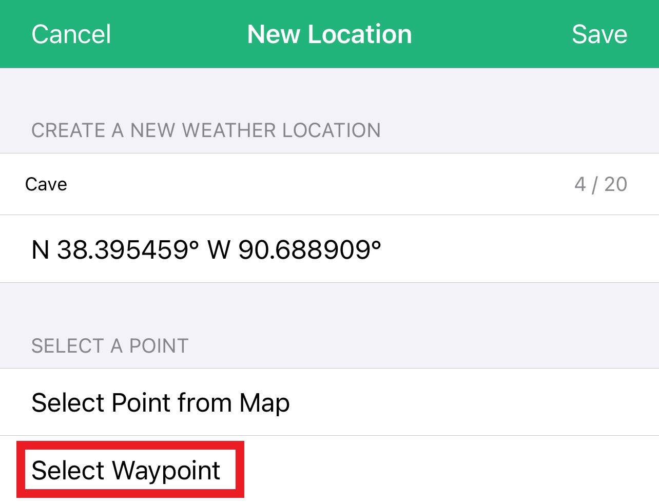 Red Box Around Select a Waypoint
