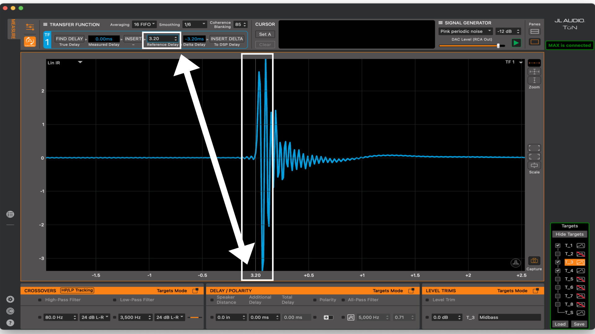 Impulse Response Measurement of the Front Left Channel set as the Reference Delay
